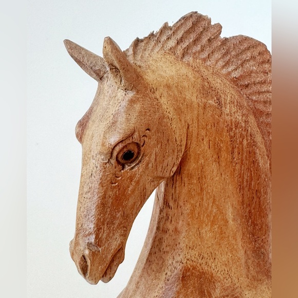 Hand Carved Horse Head Sculpture Handmade from Suar Wood, Delicate Bust Figurine - Picture 3 of 5